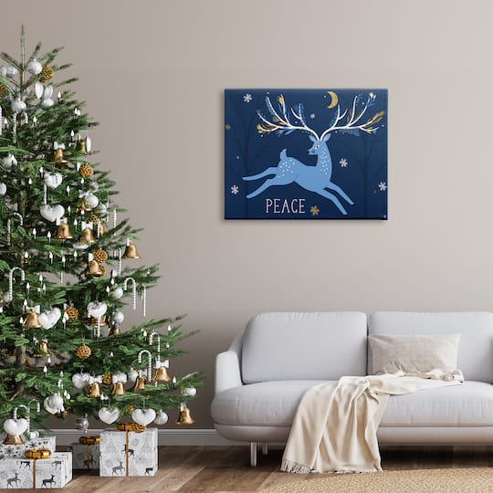 Stupell Industries Peace Jumping Deer Snowflakes Canvas Wall Art
